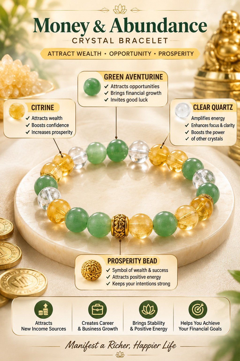 Money & Abundance Manifestation Crystal Bracelet